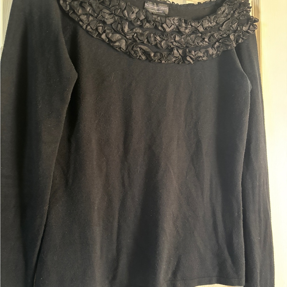 J. Peterman Black Ruffled Sweater